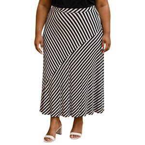 Cha Cha Vente Plus Size 2X Skirt Maxi Black White Striped Asymmetric